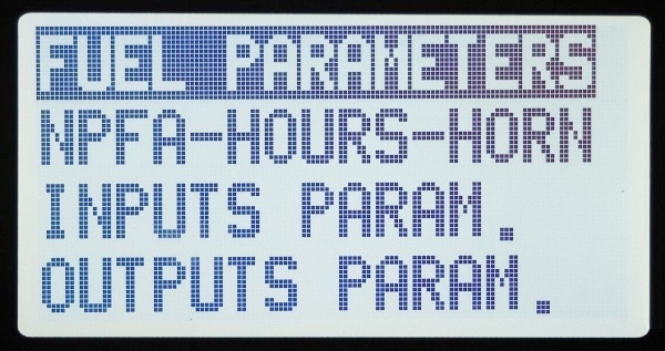 FUEL, NFPA , INTPUT AND OUTPUT SETTINGS