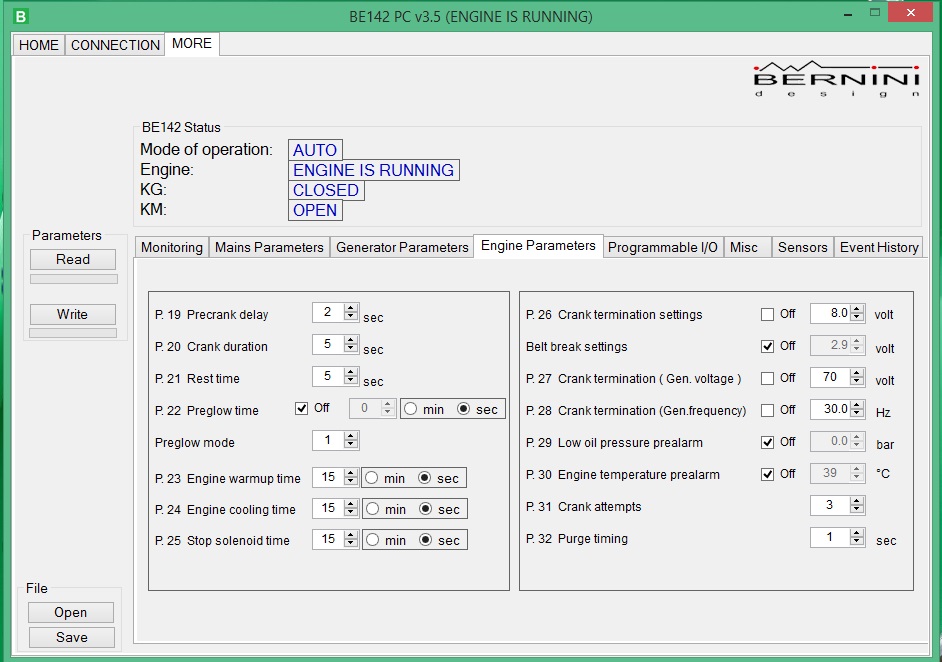 programming the engine parameters